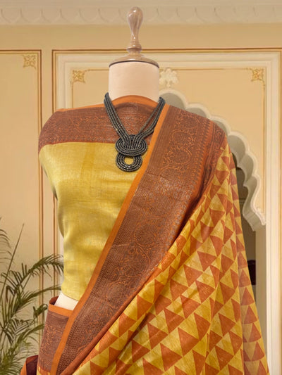 Jaisalmer Yellow Printed Cotton Saree