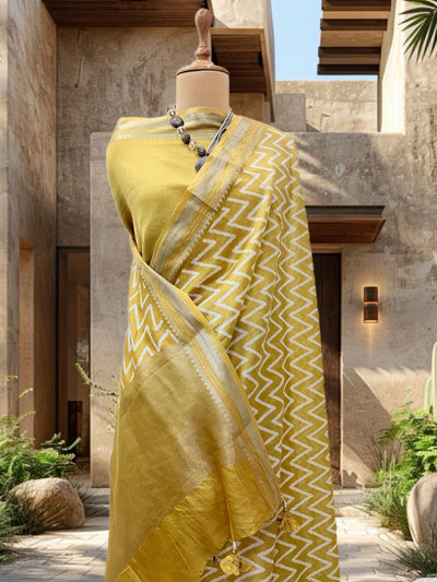 Aurum Yellow Printed Cotton Saree