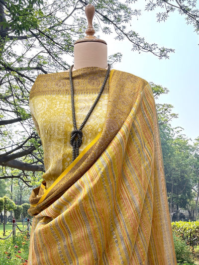 Karnavati Yellow Printed Cotton Saree