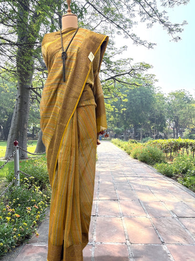 Karnavati Yellow Printed Cotton Saree