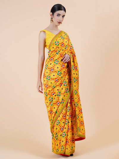 Nova Yellow Moonga Georgette Saree
