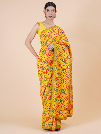 Nova Yellow Moonga Georgette Saree