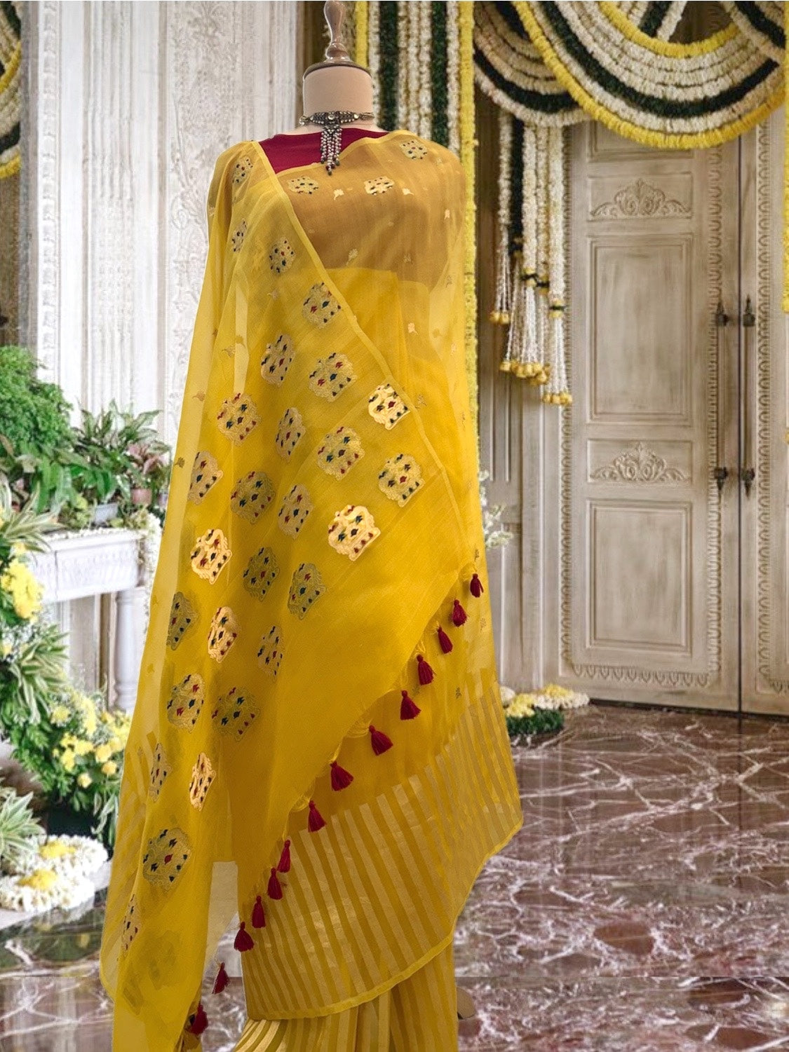 Crowning Glory Yellow Organza Saree