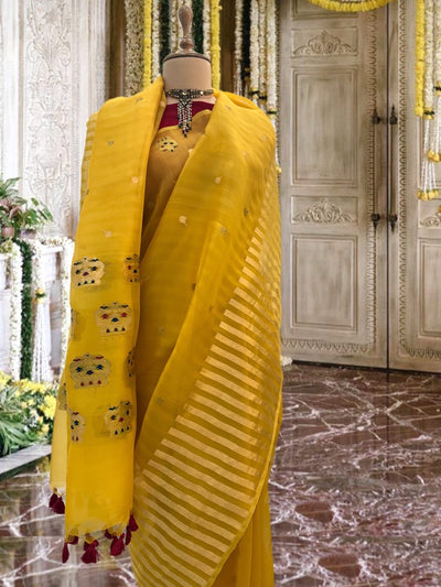 Crowning Glory Yellow Organza Saree