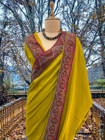 Zeenat Yellow Pashmina Kashmiri Jamawar Saree