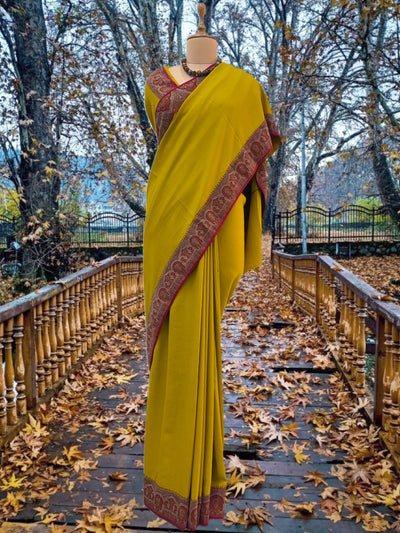 Zeenat Yellow Pashmina Kashmiri Jamawar Saree