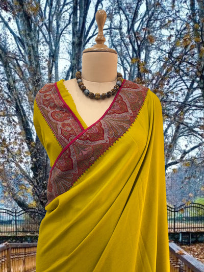 Zeenat Yellow Pashmina Kashmiri Jamawar Saree