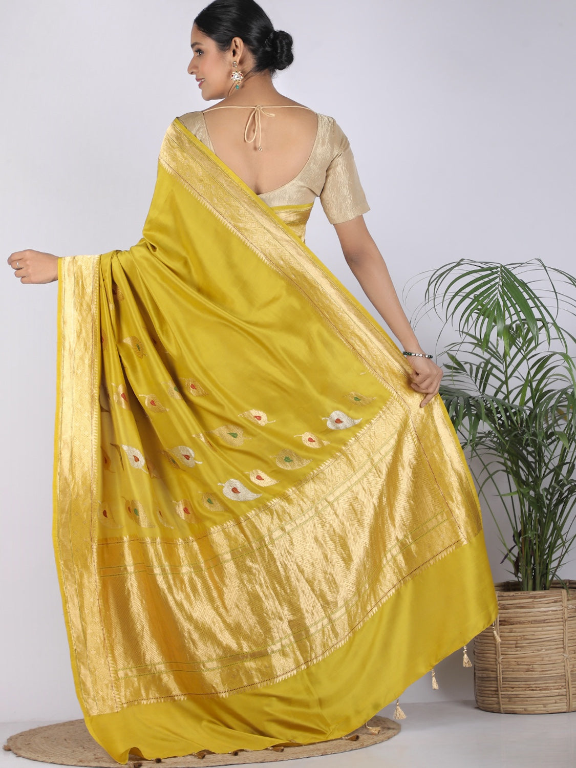 Rustling Leaves Yellow Soft Silk Saree