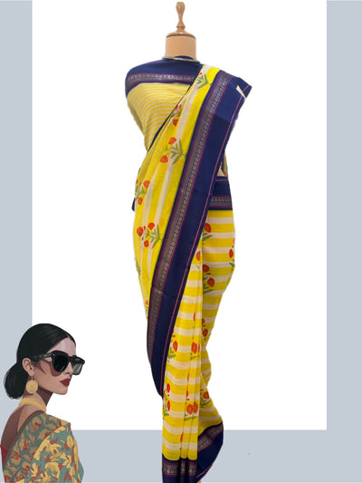 Beau Monde Yellow Printed Cotton Saree