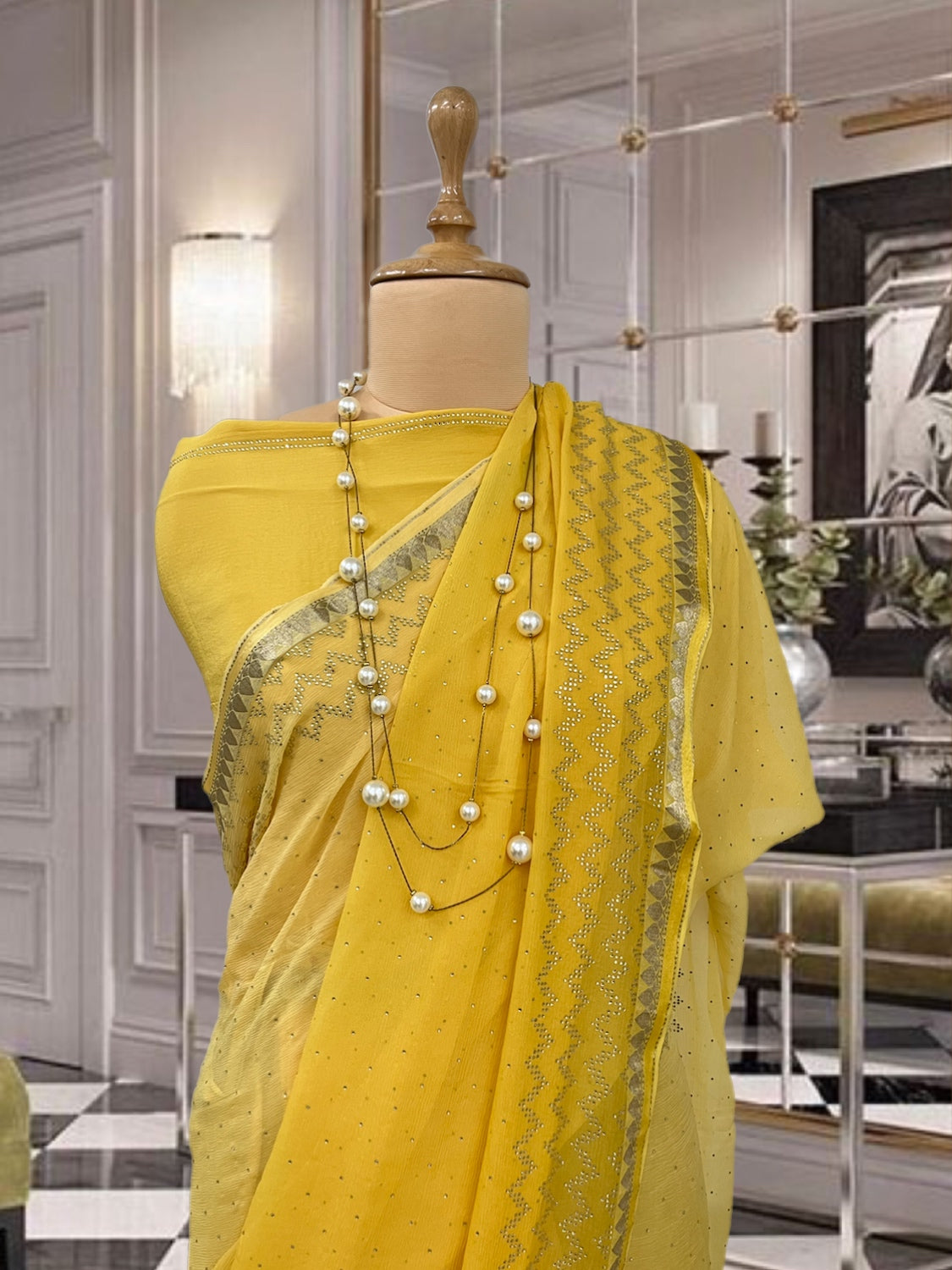 Ardour Yellow Swarovski Chiffon Saree