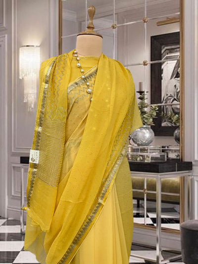 Ardour Yellow Swarovski Chiffon Saree