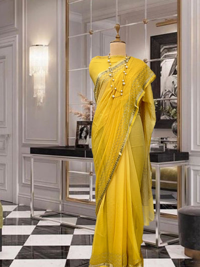Ardour Yellow Swarovski Chiffon Saree