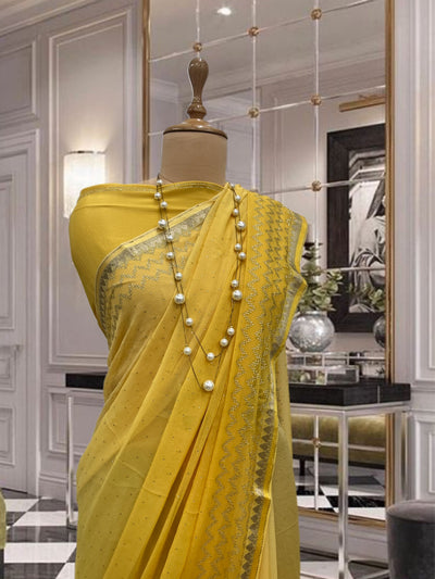 Ardour Yellow Swarovski Chiffon Saree