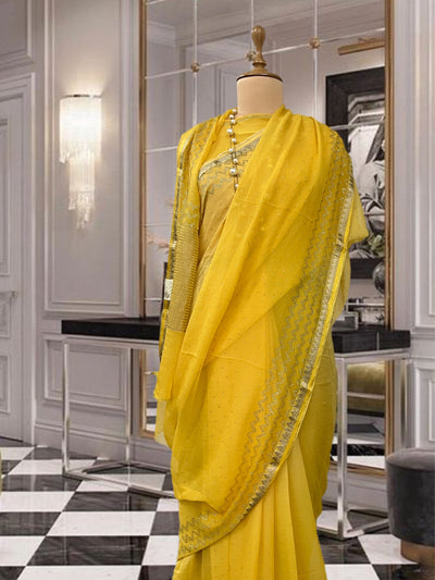 Ardour Yellow Swarovski Chiffon Saree