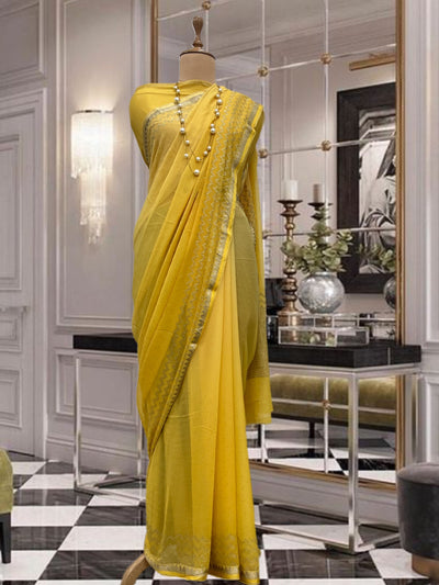 Ardour Yellow Swarovski Chiffon Saree