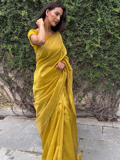 Canary Yellow Embroidered Saree