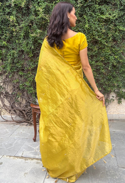 Canary Yellow Embroidered Saree