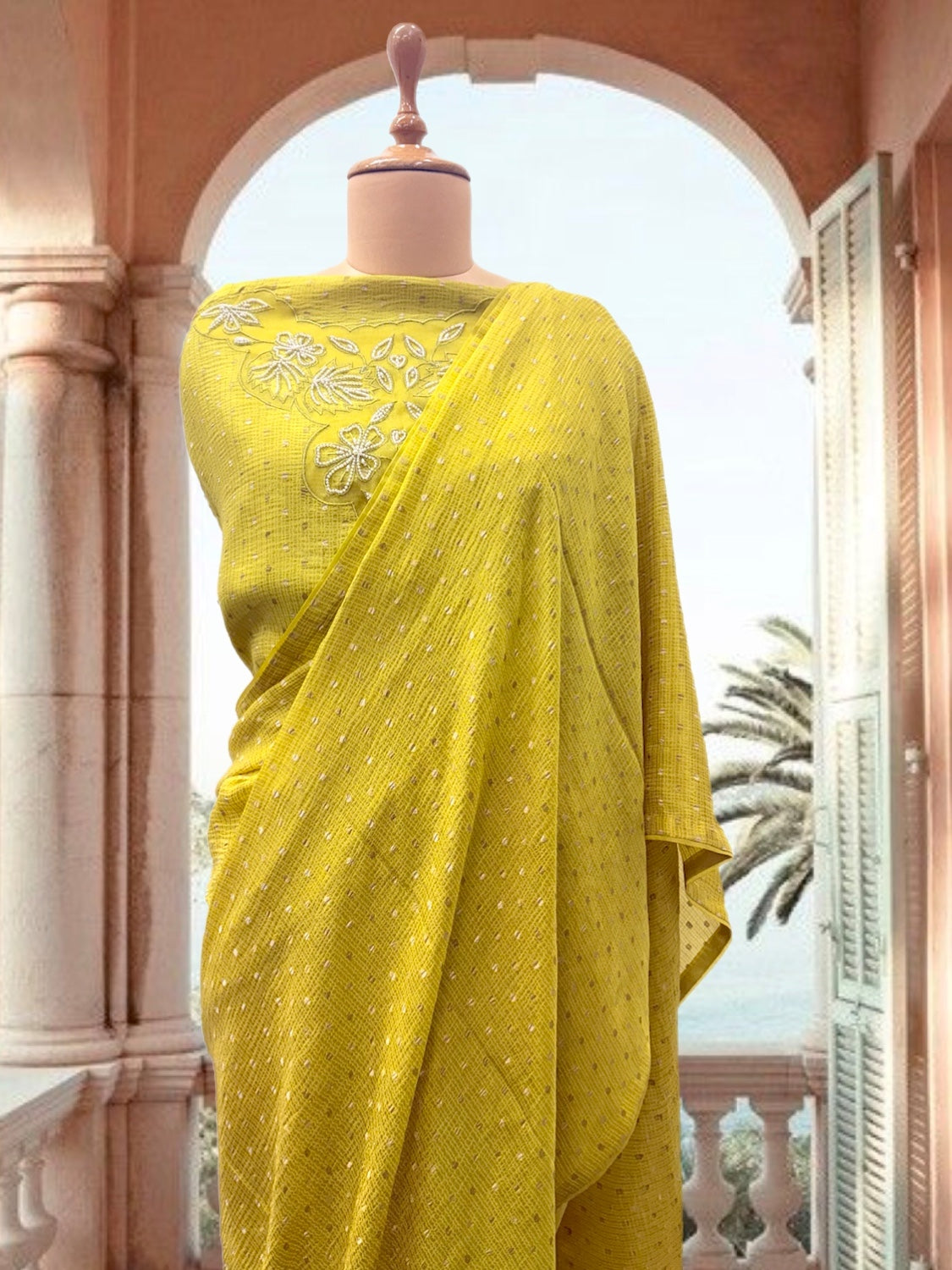 Sunkissed Yellow Tissue Crepe Sari