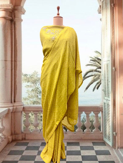Sunkissed Yellow Tissue Crepe Sari