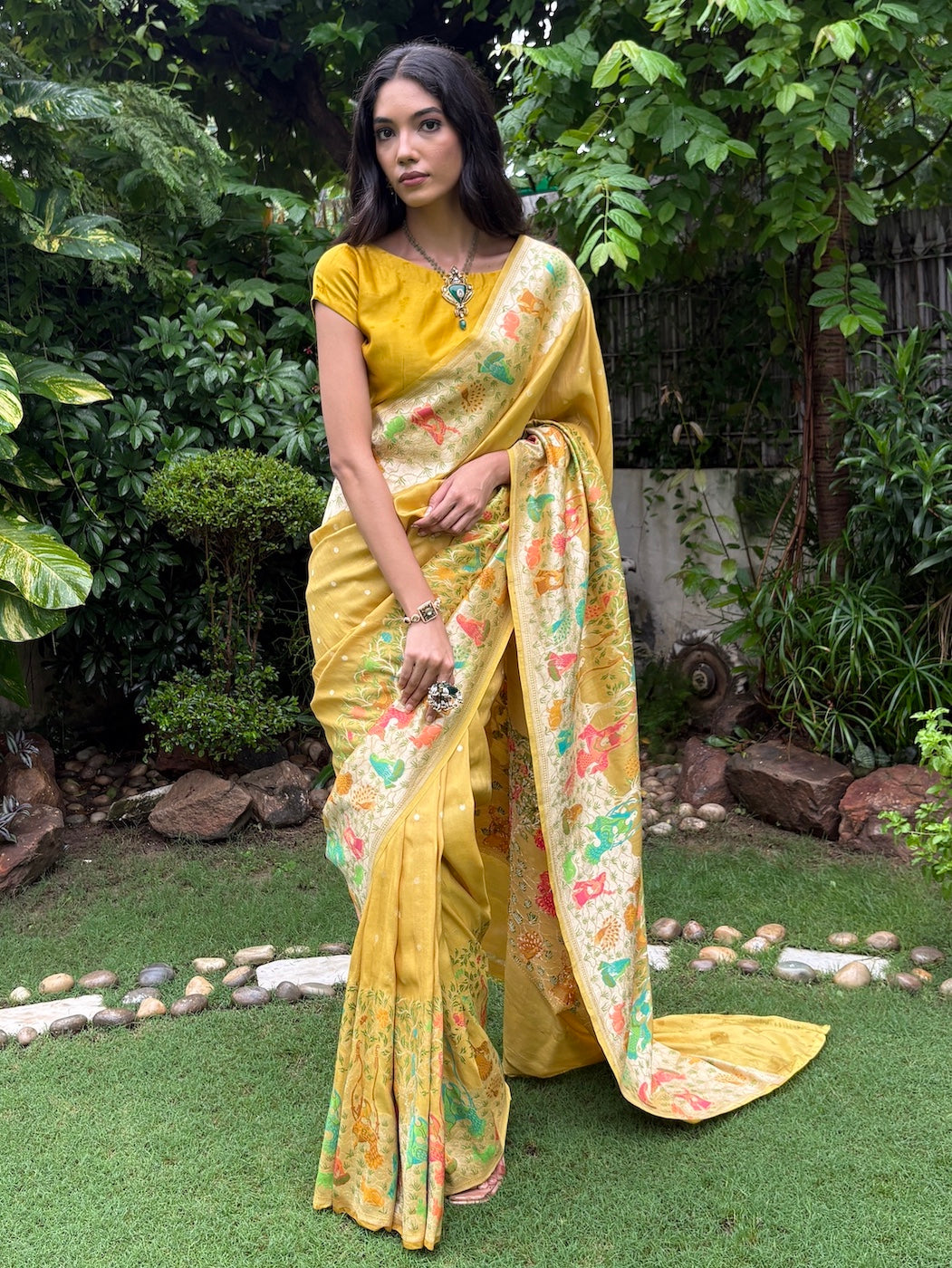 Jhula jhulan Yellow Tussar Georgette Saree