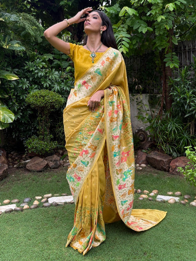 Jhula jhulan Yellow Tussar Georgette Saree
