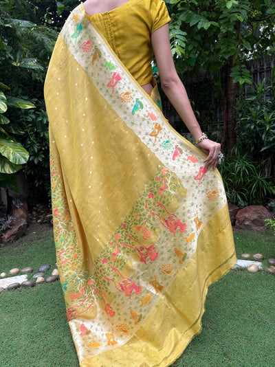 Jhula jhulan Yellow Tussar Georgette Saree