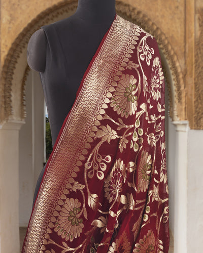 Sham-e-Avadh Maroon Khaddi Georgette Sari