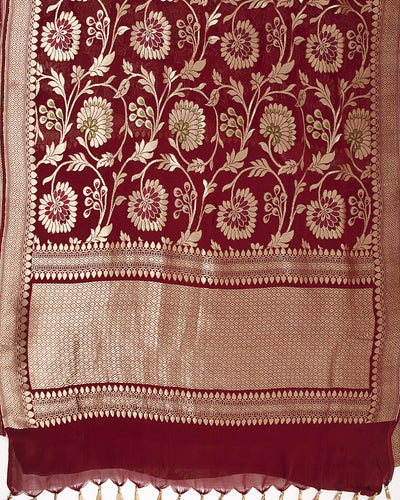 Sham-e-Avadh Maroon Khaddi Georgette Sari