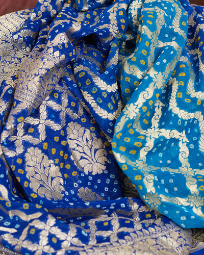 Jhalawar Blue & Firozi Bandhani khaddi georgette Saree