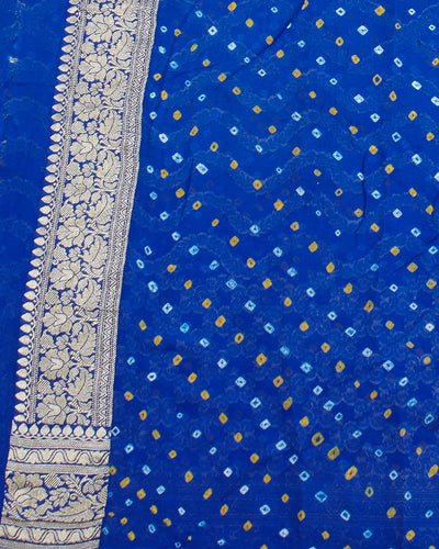 Jhalawar Blue & Firozi Bandhani khaddi georgette Saree
