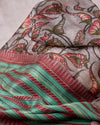 Grey Floral Flourish printed Pune Silk Sari