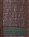 Grey Floral Flourish printed Pune Silk Sari