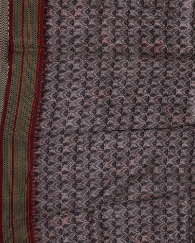 Grey Floral Flourish printed Pune Silk Sari