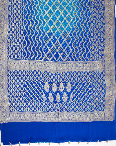 Jhalawar Blue & Firozi Bandhani khaddi georgette Saree