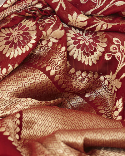 Sham-e-Avadh Maroon Khaddi Georgette Sari