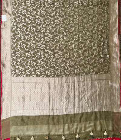 Olive Green Cotton Jamdani Saree