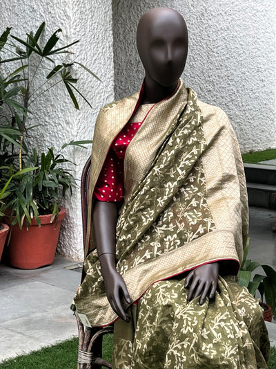 Olive Green Cotton Jamdani Saree