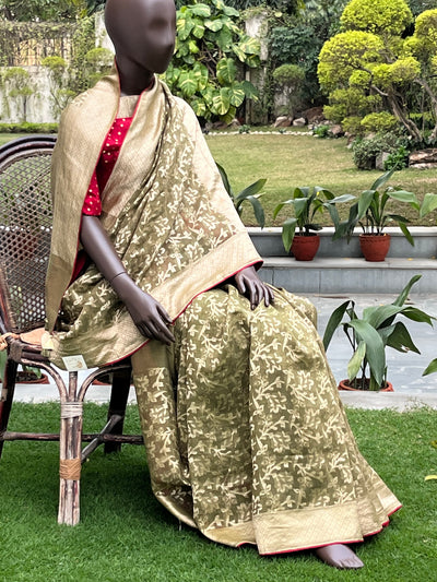 Olive Green Cotton Jamdani Saree