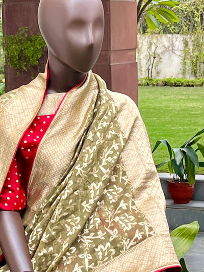 Olive Green Cotton Jamdani Saree