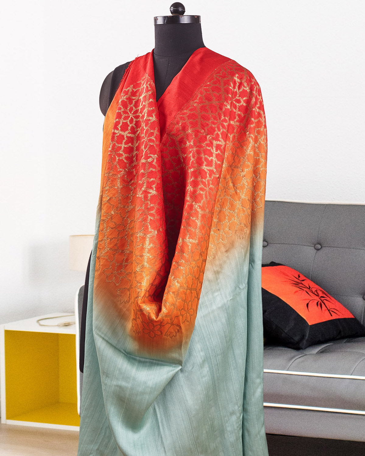 Saffron Valley Sea Green Shaded Matka Georgette Saree