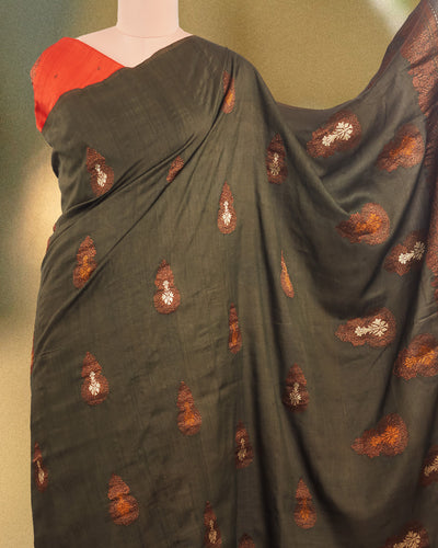 Vilolika Dark Olive Matka Georgette Saree