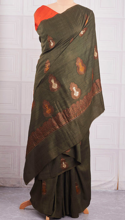 Vilolika Dark Olive Matka Georgette Saree