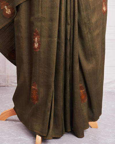 Vilolika Dark Olive Matka Georgette Saree