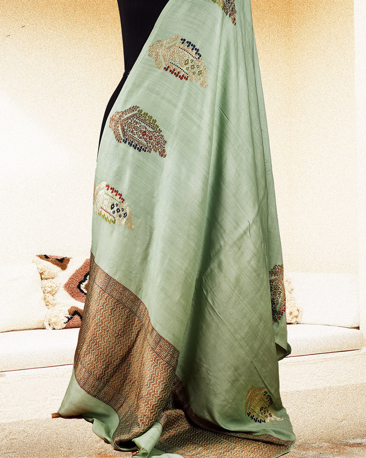 Pistachio Green Matka Georgette Border Saree