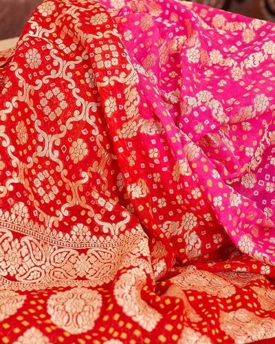 Rudramata Red & pink Bandhani khaddi georgette Saree