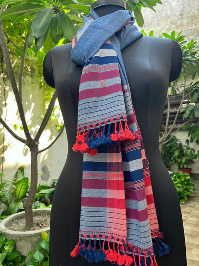 Denim Blue & Red Kala Cotton Stole