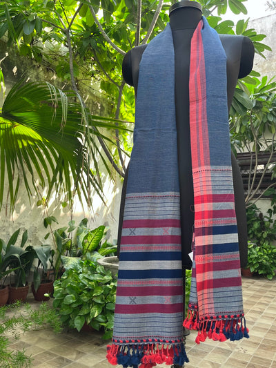 Denim Blue & Red Kala Cotton Stole