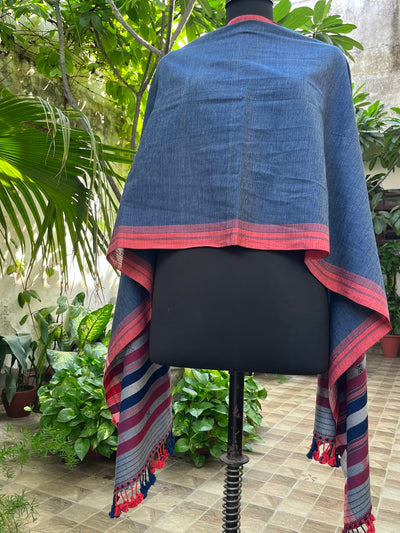 Denim Blue & Red Kala Cotton Stole
