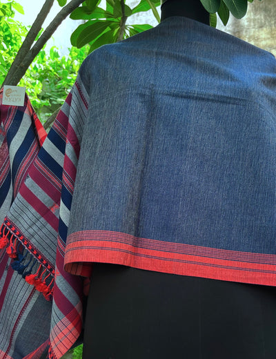 Denim Blue & Red Kala Cotton Stole