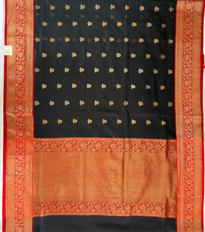 Ahilya Black & Red Cotton Chanderi Saree